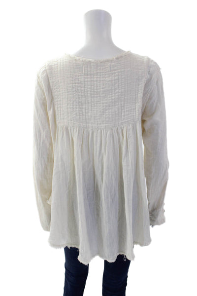 We The Free Womens Half Button Down Long Sleeves Blouse White Cotton Size Small