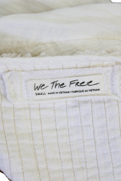 We The Free Womens Half Button Down Long Sleeves Blouse White Cotton Size Small