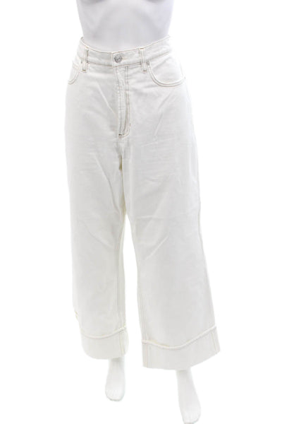 Frame Women's Button Closure Five Pocket Cuff Hem Jean Pants White Size 31