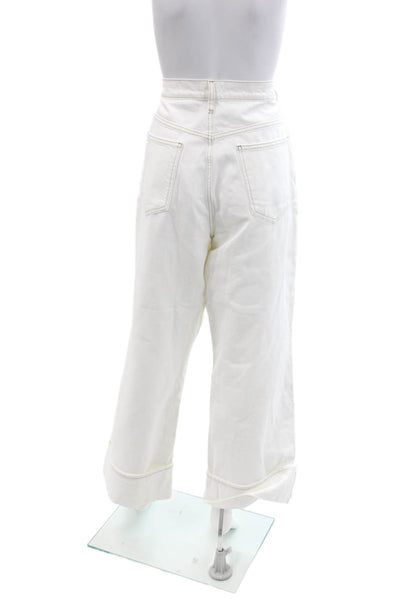 Frame Women's Button Closure Five Pocket Cuff Hem Jean Pants White Size 31