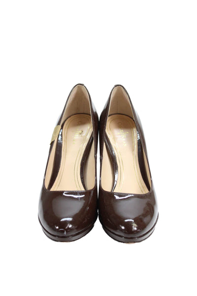 Cole Haan Women's Patent Leather Cone Heels Slip-On Pumps Brown Size 7