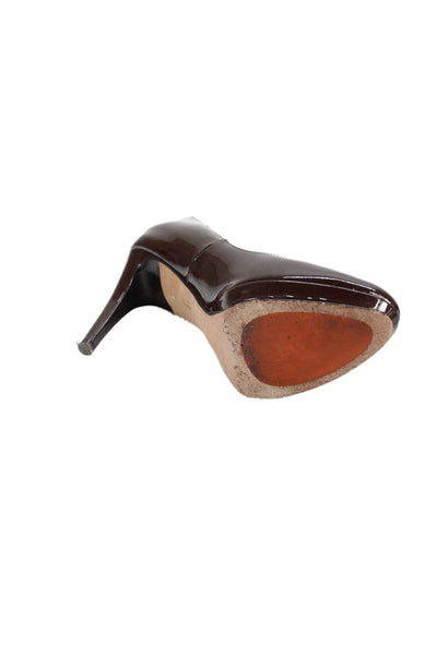 Cole Haan Women's Patent Leather Cone Heels Slip-On Pumps Brown Size 7