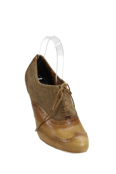 Cole Haan Womens Lace Up Round Toe Leather Cone Heels Workwear Shoes Beige Size