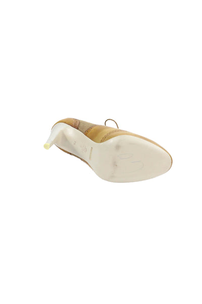 Cole Haan Womens Lace Up Round Toe Leather Cone Heels Workwear Shoes Beige Size