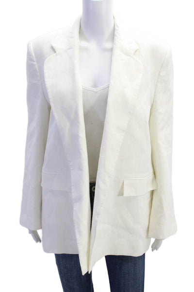 ITMFL Womens Linen Sequined Lapel Open Front Blazer Jacket White Size Small