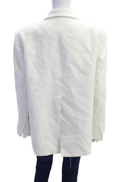 ITMFL Womens Linen Sequined Lapel Open Front Blazer Jacket White Size Small