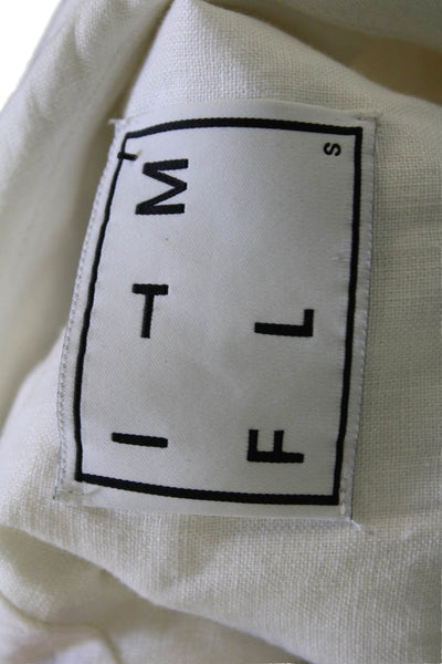 ITMFL Womens Linen Sequined Lapel Open Front Blazer Jacket White Size Small