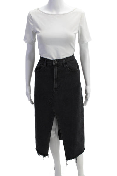 3x1 NYC Womenas Denim Zip Up Front Slit Maxi Skirt Black Cotton Size 28