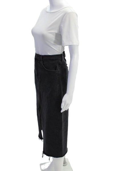 3x1 NYC Womenas Denim Zip Up Front Slit Maxi Skirt Black Cotton Size 28