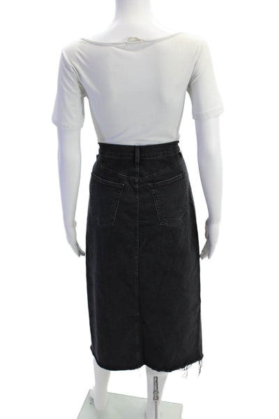 3x1 NYC Womenas Denim Zip Up Front Slit Maxi Skirt Black Cotton Size 28