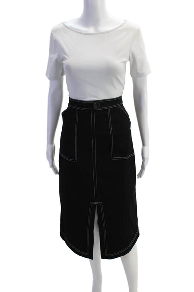 Maeve Anthropologie Womens Linen Front Skirt Maxi Skirt Black White Size 4