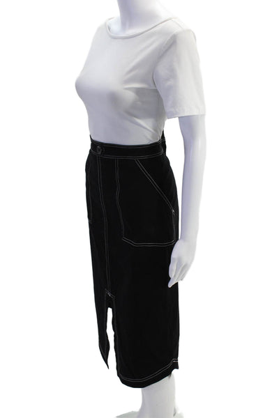 Maeve Anthropologie Womens Linen Front Skirt Maxi Skirt Black White Size 4
