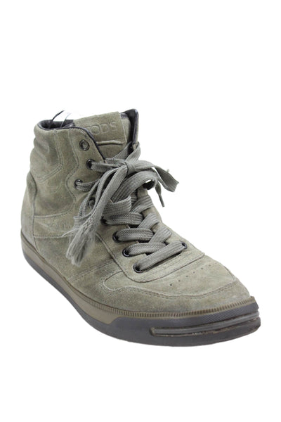 Tods Mens Suede Textured Lace Up High Top Sneakers Army Green Size 07