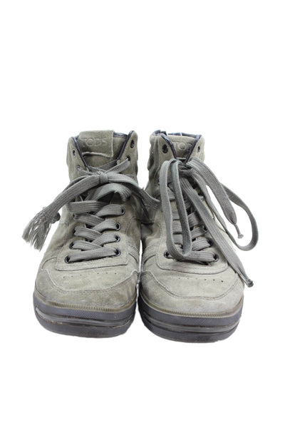 Tods Mens Suede Textured Lace Up High Top Sneakers Army Green Size 07