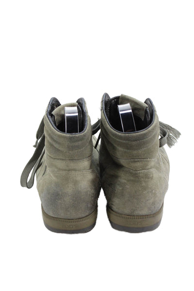 Tods Mens Suede Textured Lace Up High Top Sneakers Army Green Size 07