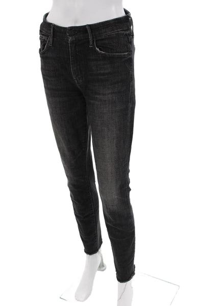 Mother Women's Midrise Button Five Pocket Straight Leg Jean Pants Black Size 25