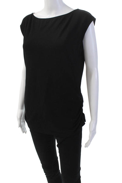 Designer Womens Round Neck Sleeveless Rouched Side Blouse Black Size S