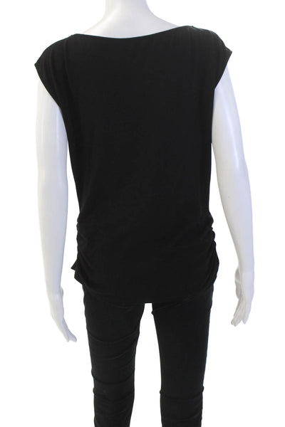 Designer Womens Round Neck Sleeveless Rouched Side Blouse Black Size S