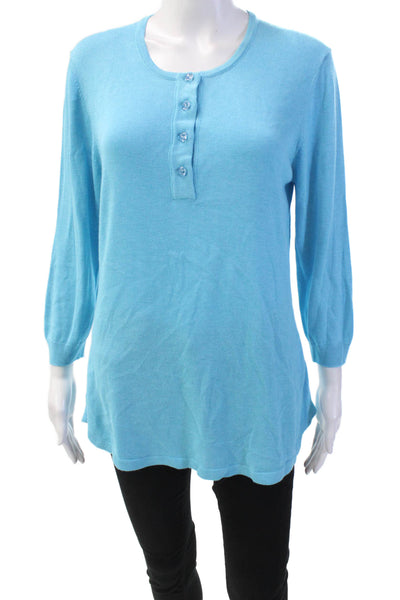 Leggiadro Womens Knit 3/4 Sleeve Buttoned Detail Blouse Light Blue Size XL