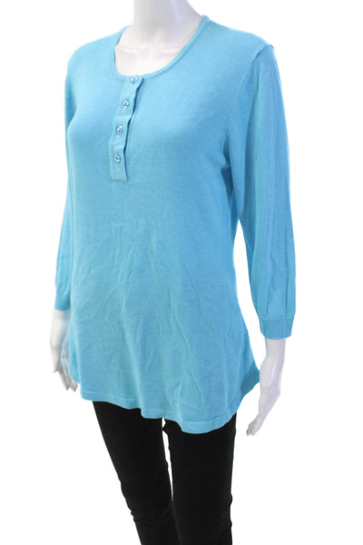 Leggiadro Womens Knit 3/4 Sleeve Buttoned Detail Blouse Light Blue Size XL