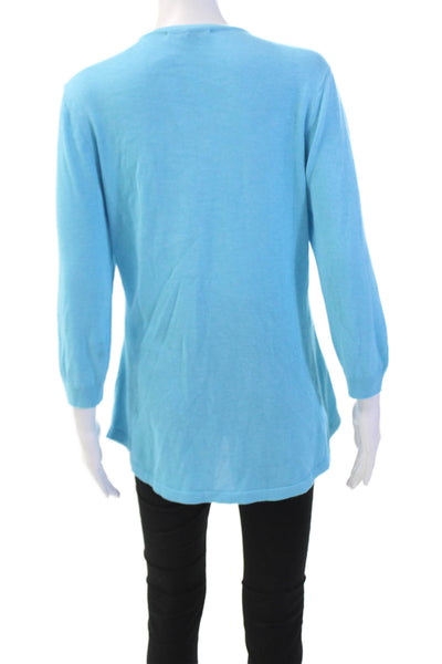 Leggiadro Womens Knit 3/4 Sleeve Buttoned Detail Blouse Light Blue Size XL