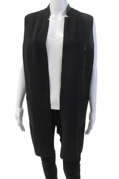 Elie Tahari Womens Sleeveless Long Mesh Panel Open Front Blouse Black Size M