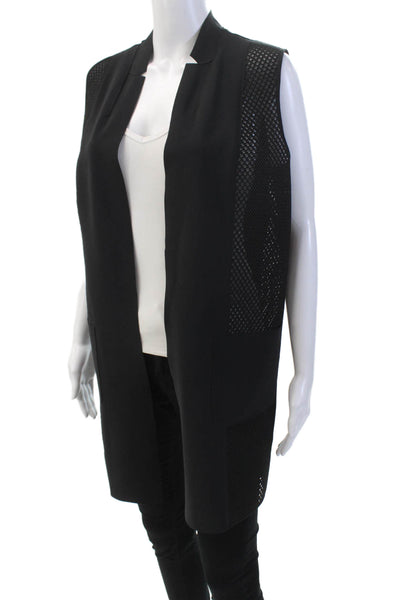Elie Tahari Womens Sleeveless Long Mesh Panel Open Front Blouse Black Size M