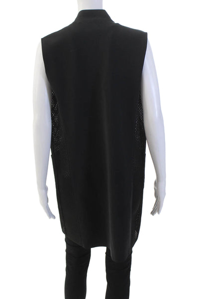 Elie Tahari Womens Sleeveless Long Mesh Panel Open Front Blouse Black Size M