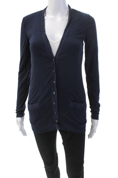 J Crew Womens Cotton V-Neck Buttoned Long Sleeved Top Dark Blue Size XS