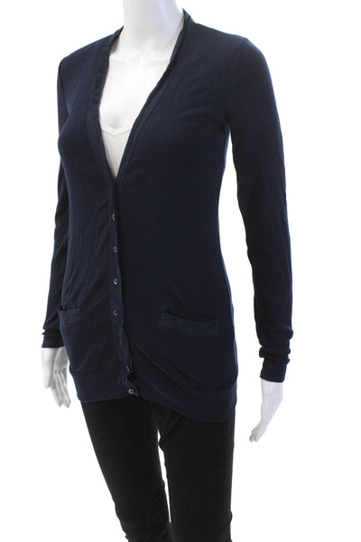 J Crew Womens Cotton V-Neck Buttoned Long Sleeved Top Dark Blue Size XS