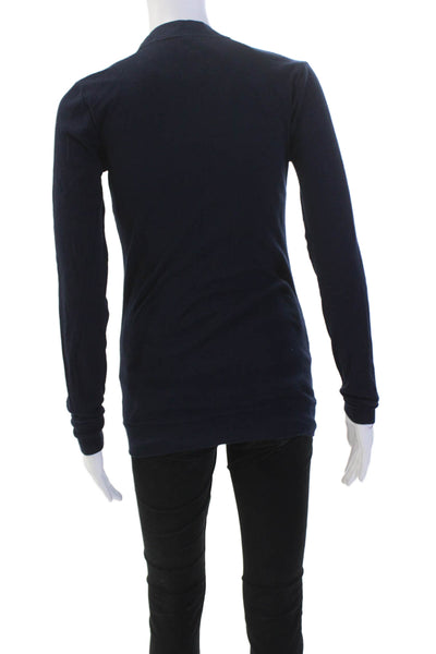 J Crew Womens Cotton V-Neck Buttoned Long Sleeved Top Dark Blue Size XS