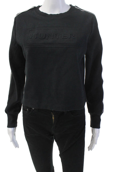 Hunter Womens Cotton Crew Neck Long Sleeve Cropped Sweatshirt Black Size S