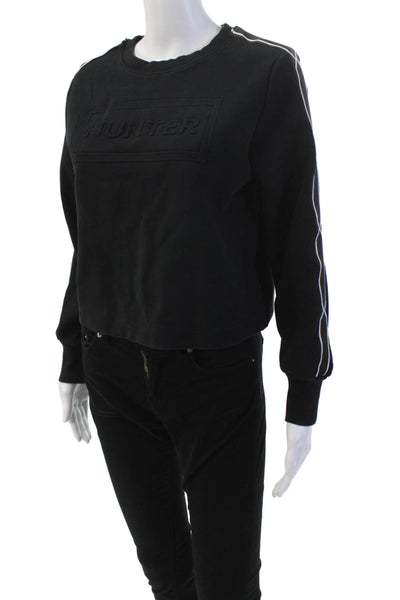 Hunter Womens Cotton Crew Neck Long Sleeve Cropped Sweatshirt Black Size S
