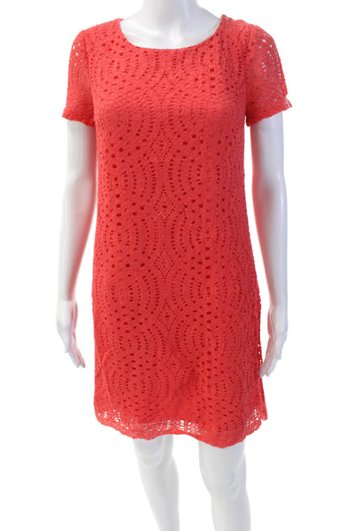 J Crew Womens Short Sleeve Mini Cutout Detail Embroidered Dress Red Size 0