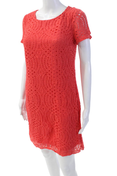 J Crew Womens Short Sleeve Mini Cutout Detail Embroidered Dress Red Size 0