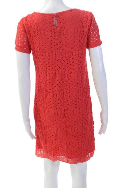 J Crew Womens Short Sleeve Mini Cutout Detail Embroidered Dress Red Size 0