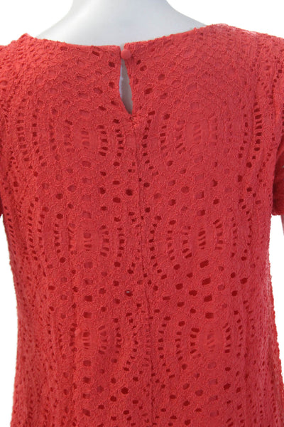 J Crew Womens Short Sleeve Mini Cutout Detail Embroidered Dress Red Size 0
