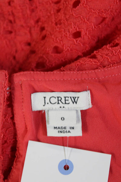 J Crew Womens Short Sleeve Mini Cutout Detail Embroidered Dress Red Size 0