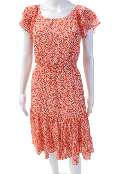 J Crew Womens Floral Print Ruffled Cap Sleeve Tiered Dress Orange Size 0