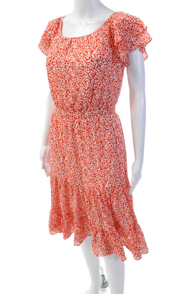 J Crew Womens Floral Print Ruffled Cap Sleeve Tiered Dress Orange Size 0