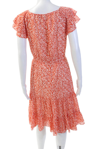J Crew Womens Floral Print Ruffled Cap Sleeve Tiered Dress Orange Size 0