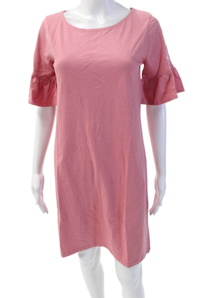 J Crew Womens Cotton Short Flounce Sleeve Round Neck Shift Dress Pink Size XS