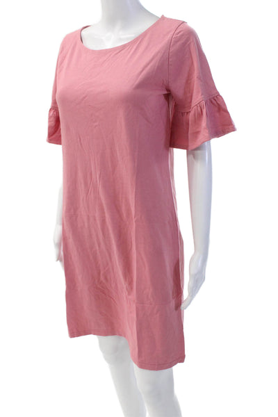 J Crew Womens Cotton Short Flounce Sleeve Round Neck Shift Dress Pink Size XS