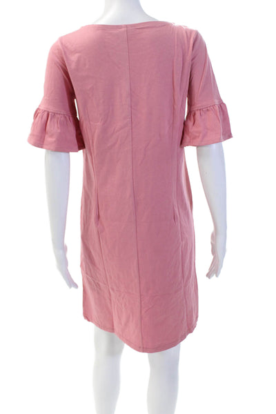 J Crew Womens Cotton Short Flounce Sleeve Round Neck Shift Dress Pink Size XS
