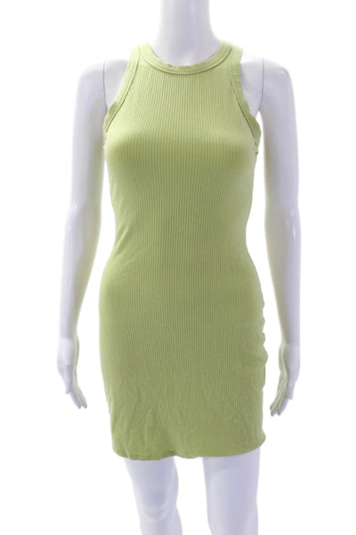 Reformation Womens Ribbed Halter Neckline Sleeveless Mini Dress Green Size S