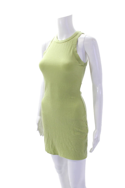 Reformation Womens Ribbed Halter Neckline Sleeveless Mini Dress Green Size S