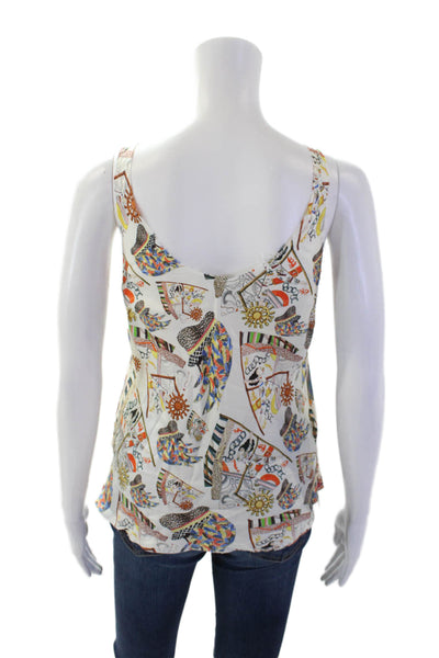 La Prestic Ouiston Womens Silk Nautical Print Raw Hem Detail Blouse White Size 0