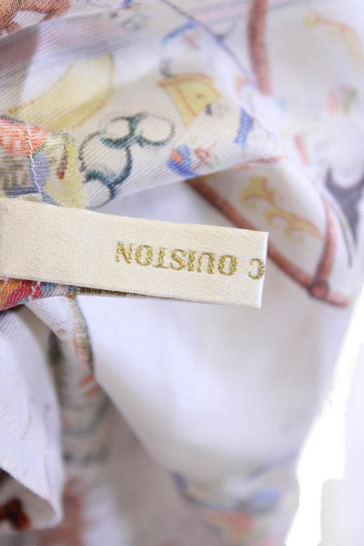 La Prestic Ouiston Womens Silk Nautical Print Raw Hem Detail Blouse White Size 0