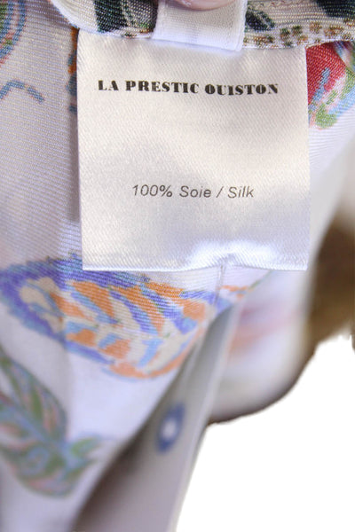 La Prestic Ouiston Womens Silk Nautical Print Raw Hem Detail Blouse White Size 0