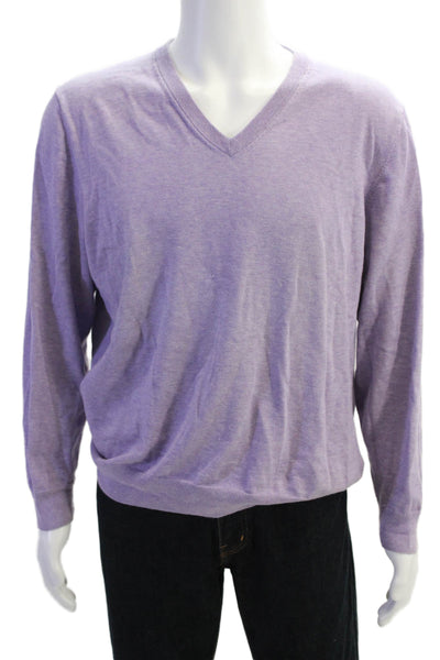 Brooks Brothers Mens Wool V-Neck Long Sleeve Pullover Sweater Top Purple Size L